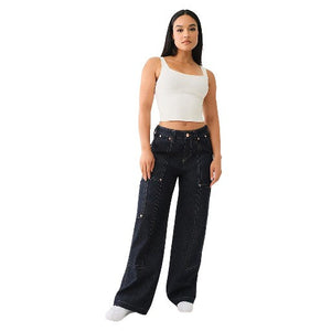 TRUE RELIGION JEAN CARPENTER BAGGY CARGO FLAP 2S BODY RINSE