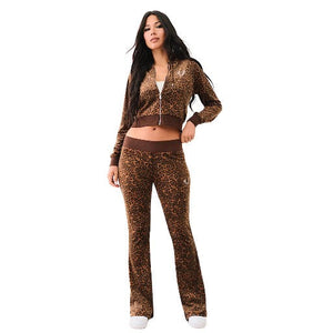 TRUE RELIGION LEOPARD VELOUR BOOTCUT PANTS LEOPARD PRINT