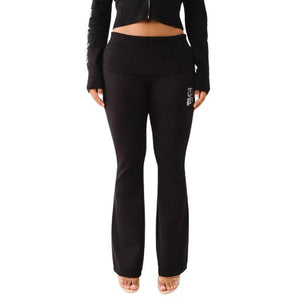 TRUE RELIGION FOLD OVER SWEATER FLARE PANTS JET BLACK