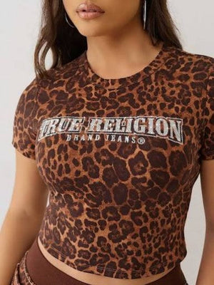 True Religion T-Shirts Crystals Ss Baby Leopard