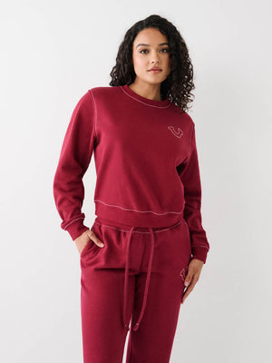 True Religion Sweater Ladies Big T Classic Tibetan Red