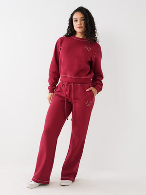 True Religion Sweater Ladies Big T Classic Tibetan Red