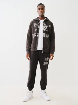 True Religion Sweater Vinatge Crackle Zip Up Hoodie Jet Black
