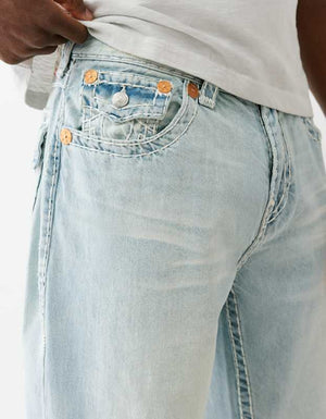 True Religion Bobby Supert Flap 32 In Lt Clearwater Wash With Rips