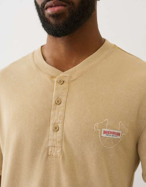 True Religion Ss Pique Mineral Patch Henley Travertine