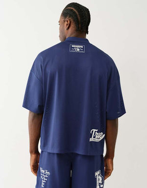 True Religion Oversized Ss Mesh Polo Medieval Blue