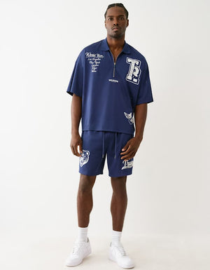 True Religion Oversized Ss Mesh Polo Medieval Blue