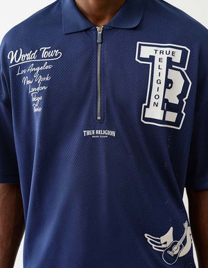 True Religion Oversized Ss Mesh Polo Medieval Blue