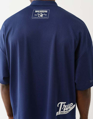 True Religion Oversized Ss Mesh Polo Medieval Blue