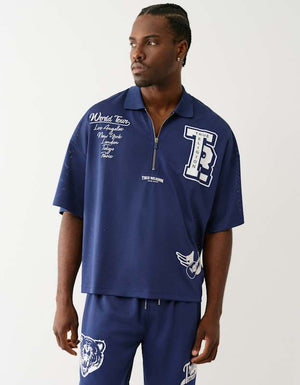 True Religion Oversized Ss Mesh Polo Medieval Blue