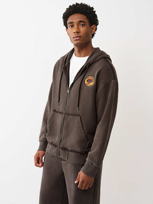 True Religion Hoodie Tiger Vintage Up Dark Brown