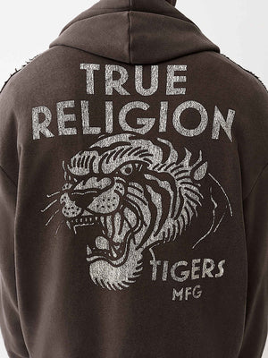 True Religion Hoodie Tiger Vintage Up Dark Brown