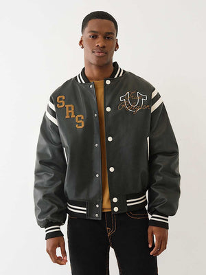 True Religion Retro Pu Varsity Jacket Jet Black