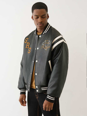 True Religion Retro Pu Varsity Jacket Jet Black
