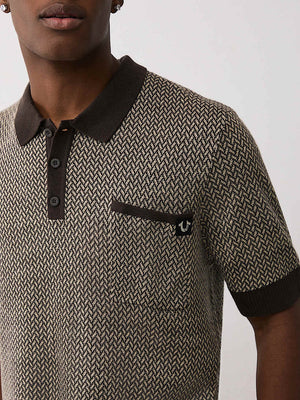 True Religion Ss Knit Polo Dark Brown