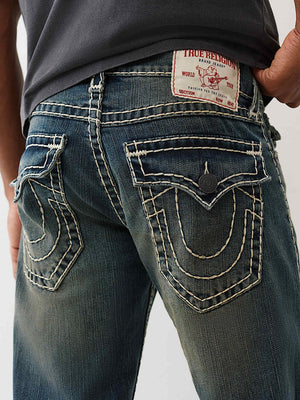 True Religion Ricky Super T Flap 34In Menswear Dark Wash With Rips