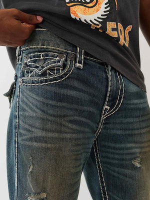 True Religion Ricky Super T Flap 34In Menswear Dark Wash With Rips