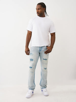 True Religion Jeans Stacked Rocco Big T Nf Travel Breeze Lt Wash W/ Rips