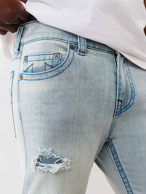 True Religion Jeans Stacked Rocco Big T Nf Travel Breeze Lt Wash W/ Rips