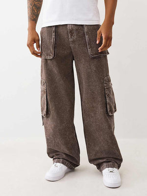 True Religion Cargo Pants Big T Fashion Washed Brown