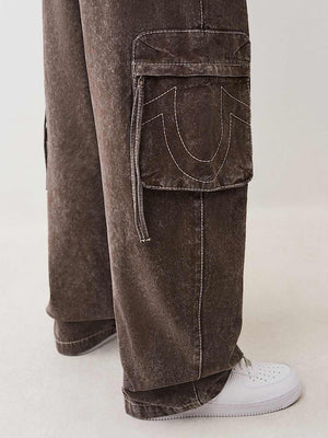 True Religion Cargo Pants Big T Fashion Washed Brown