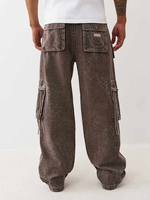 True Religion Cargo Pants Big T Fashion Washed Brown