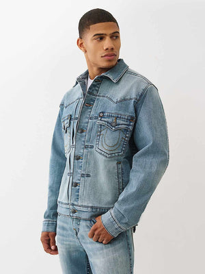 True Religion Sn Oversized Denim Jacket Seagrass Medium Wash