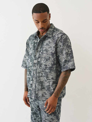 True Religion Shirt Super T Jacquard Oversze Midnight Rider Dark Wash