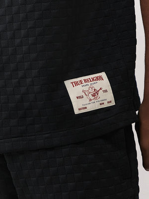 True Religion Shirt Checkered Camp Collar Jet Black