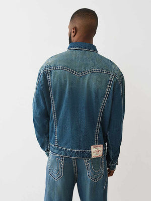 True Religion Jacket Drop Shlder Sup T Multi Pocket Turbo Rush Dark Wash