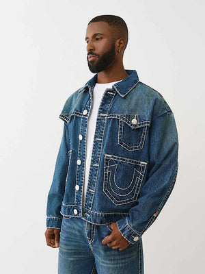 True Religion Jacket Drop Shlder Sup T Multi Pocket Turbo Rush Dark Wash