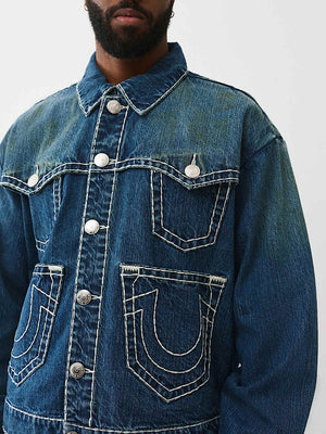 True Religion Jacket Drop Shlder Sup T Multi Pocket Turbo Rush Dark Wash