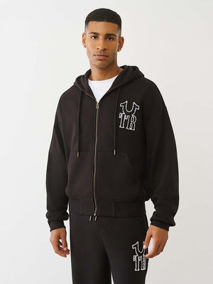 True Religion Jacket Rib Stitch Dept Boxy Zip Up Jet Black