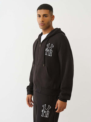 True Religion Jacket Rib Stitch Dept Boxy Zip Up Jet Black