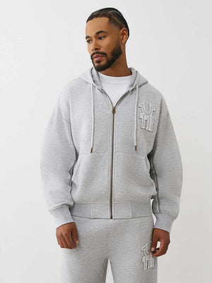 True Religion Jacket Rib Stitch Dept Boxy Zip Up Heather Grey