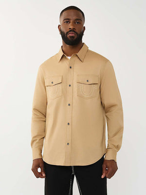 True Religion Shirt Arch Ls Ctn Twill Travertine
