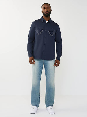 True Religion Shirt Arch Ls Ctn Twill Dress Blue