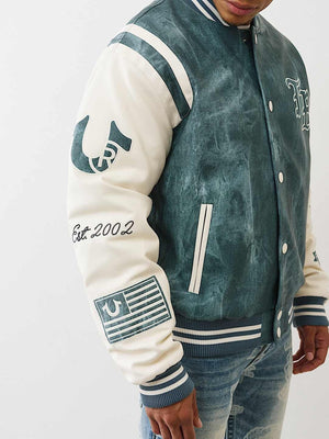 True Religion Jacket Denim Print Retro Varsity Jkt Denim / Winter Wht