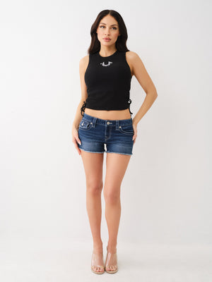 True Religion Embroidered Tank Side Ruched Jet Black