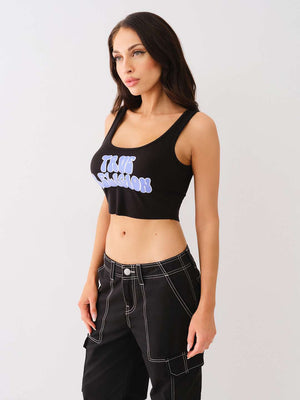 True Religion Rib Raw Hem Tank Jet Black