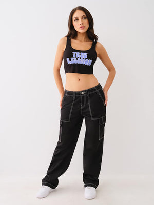 True Religion Rib Raw Hem Tank Jet Black