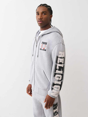 True Religion Hoodie Terry Applique Zip Up Hood Heather Grey