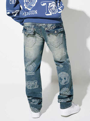 True Religion Jeans Aop Ricky Sn Flap 34In Gridiron Blue Medium Wash
