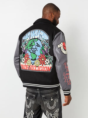 True Religion Bw Varsity Jacket Black-Granite Grey