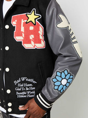 True Religion Bw Varsity Jacket Black-Granite Grey