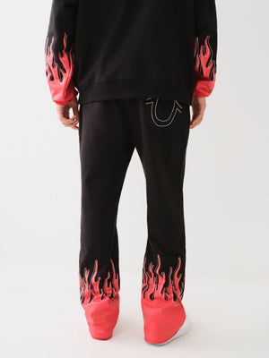 True Religion Stacked Moto Track Pants Flame Jet Black