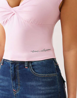True Religion Front Twist Cap Sleeve Top Fragrant Lilac