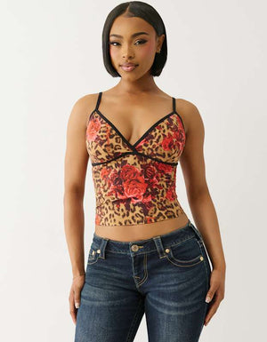 True Religion Leopard Tr Contrast Cami Top Floral Leopard