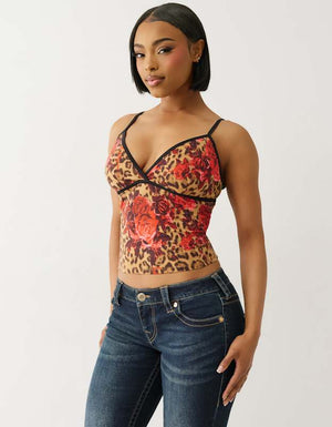True Religion Leopard Tr Contrast Cami Top Floral Leopard