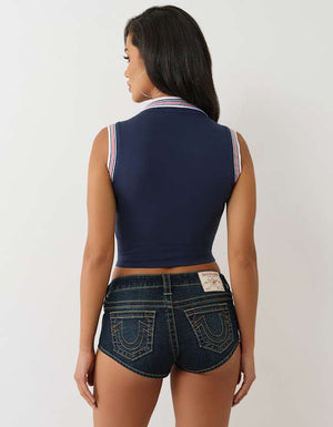 True Religion Sporty Terry Polo Top Dress Blue